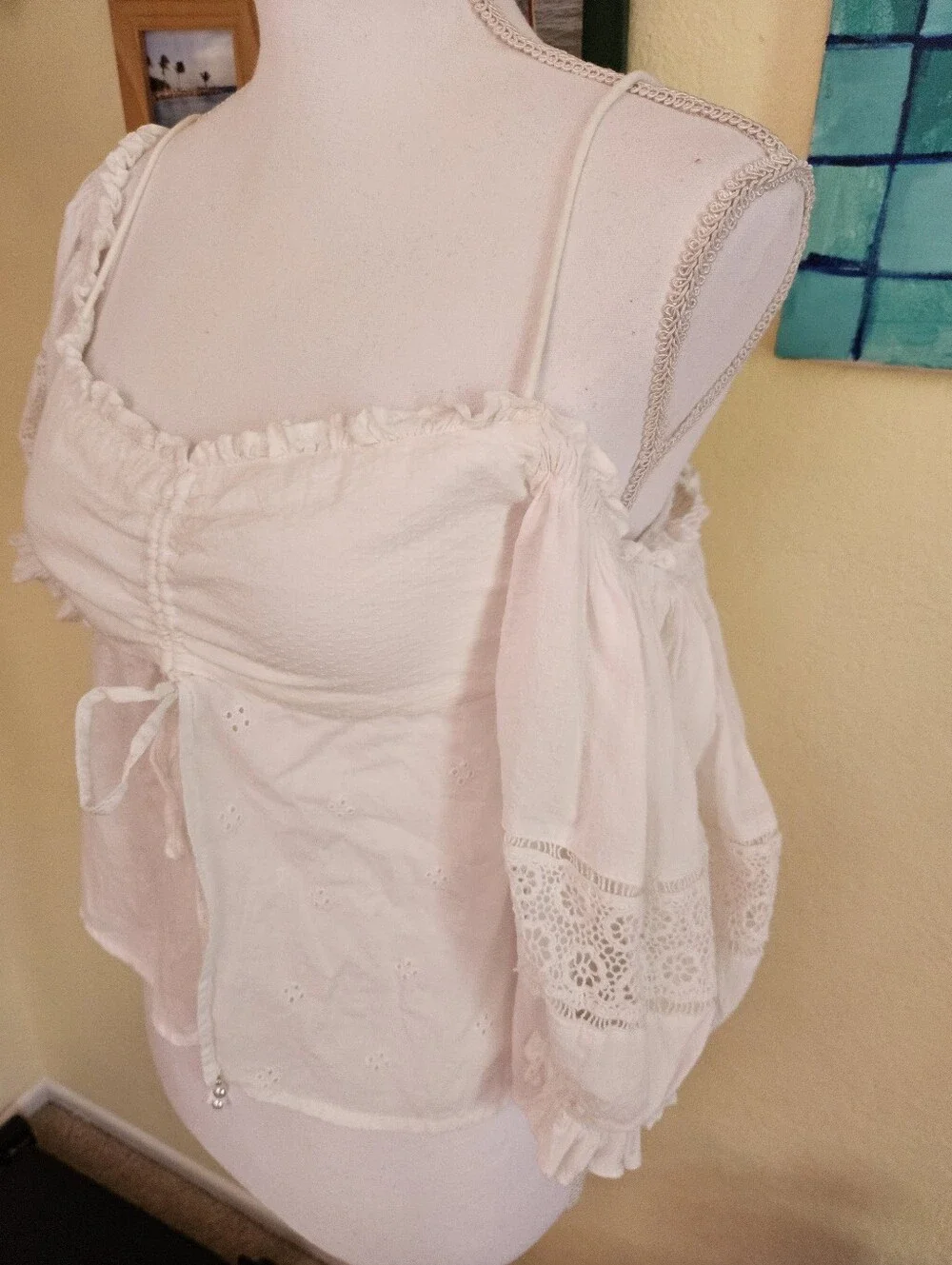 Free people White Peasant Tie-Front Women's Top Sz XS